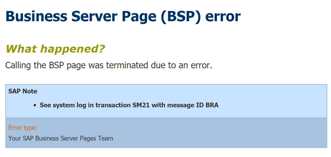 BSP Error page